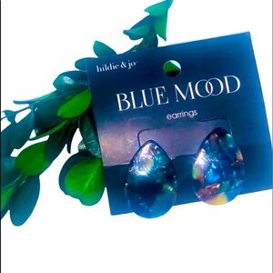 New Hildie & Jo Blue Mood Fire Abalone 9k Gold Stud Earrings